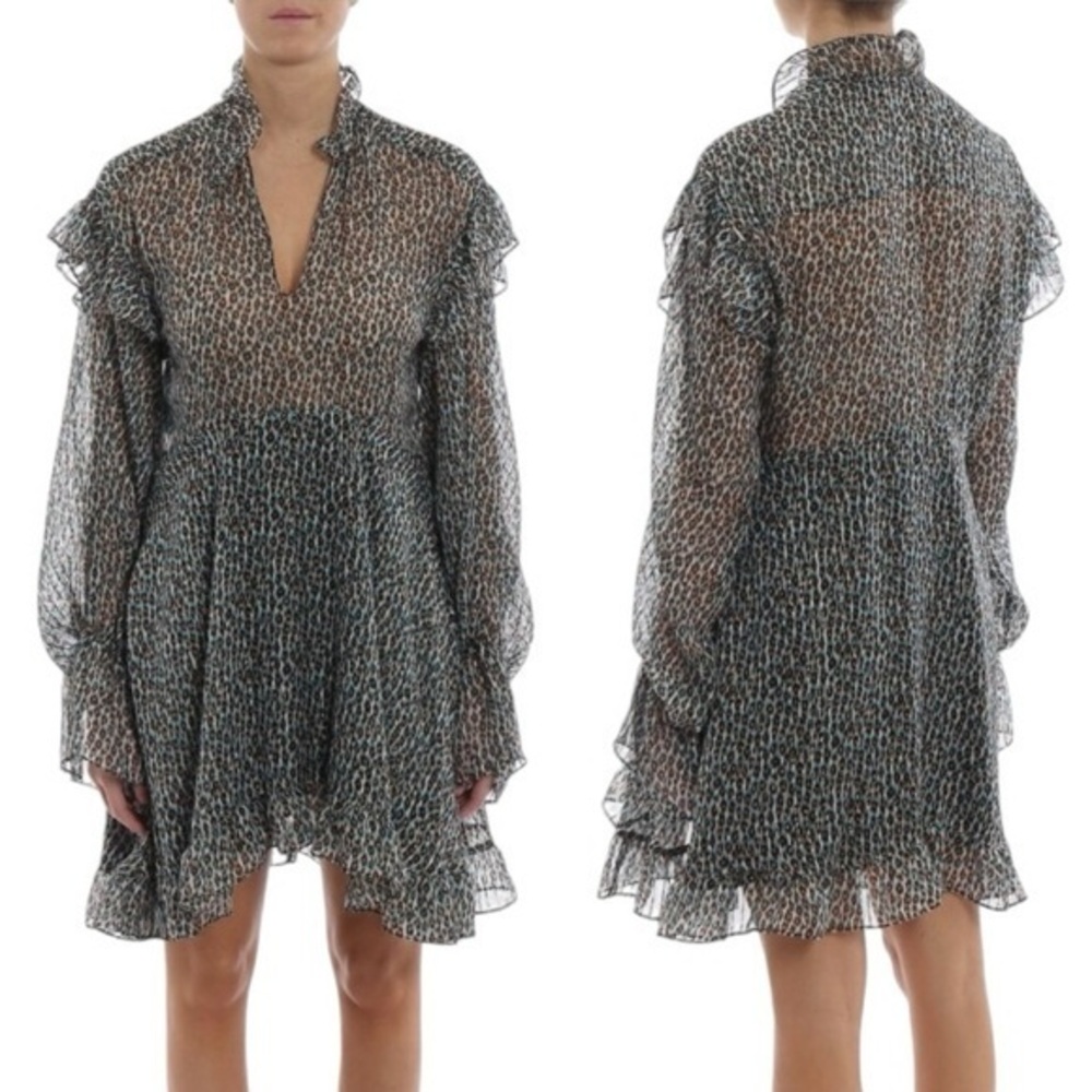 Philosophy di Lorenzo Serafini Silk Blend Leopard Mini Dress in Grey & Blue